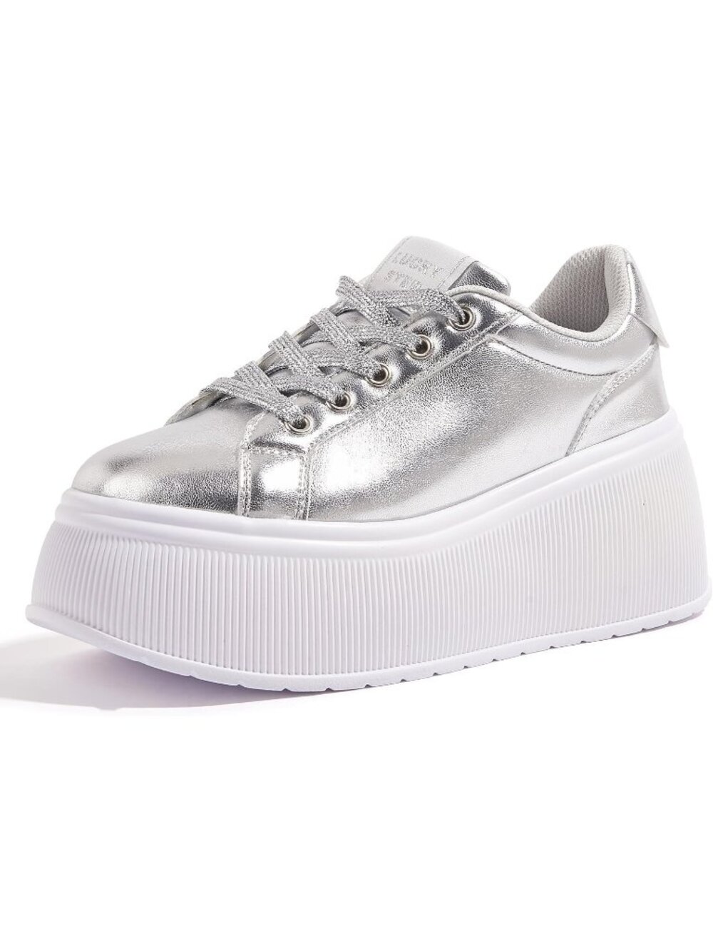 🆕LUCKY STEP Women's Silver Platform Wedge Canvas Sneakers Walking Shoes